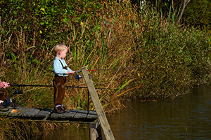 A boy is fishing
